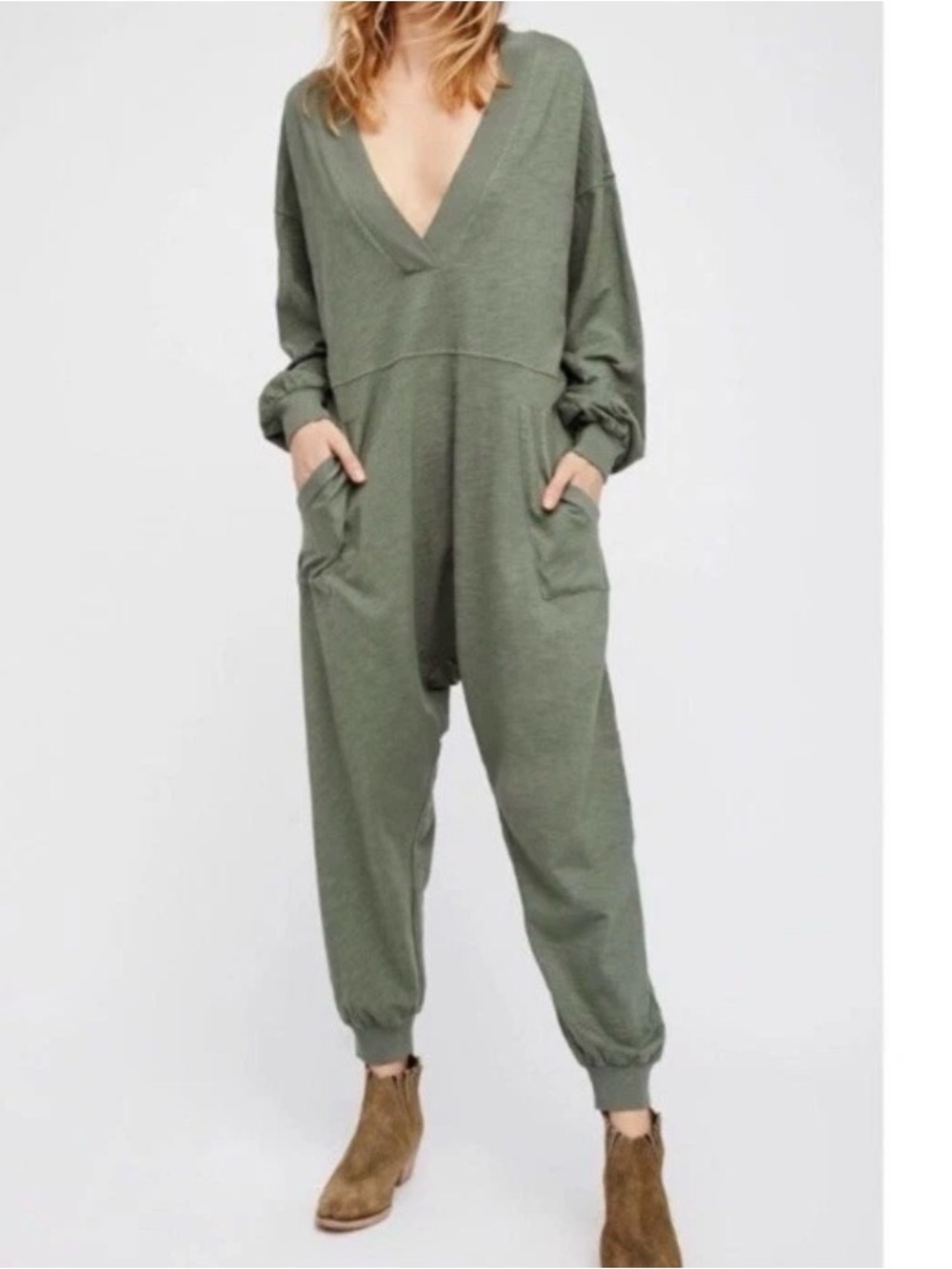 Intimately FREE People Green Long sleeve slouchy JUST Because jumpsuit  -XS